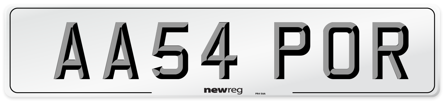 AA54 POR Number Plate from New Reg